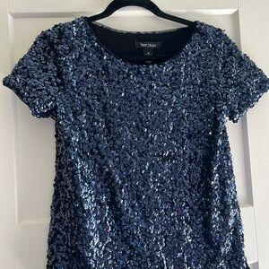 Navy sequin top with a short sleeve